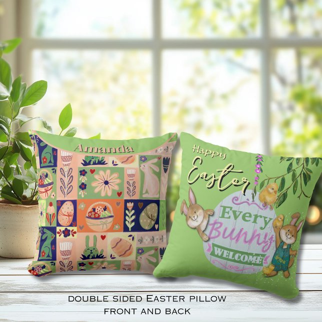 Easter bunny quilted style  throw pillow (Easter bunny quilted style throw pillow )