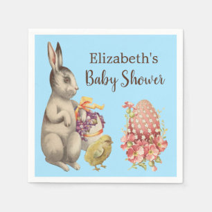 Easter Bunny Rabbit and Chicken Blue Baby Shower Napkins