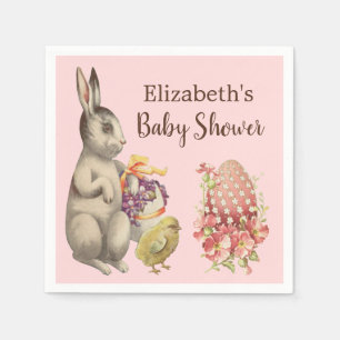 Easter Bunny Rabbit and Chicken Pink Baby Shower Napkins