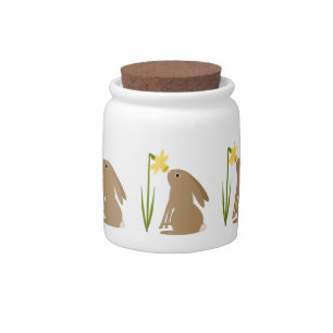 Easter Bunny Rabbit and Daffodil flower Candy Jar