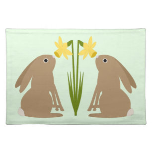 Easter Bunny Rabbit and Daffodil flower Cloth Placemat