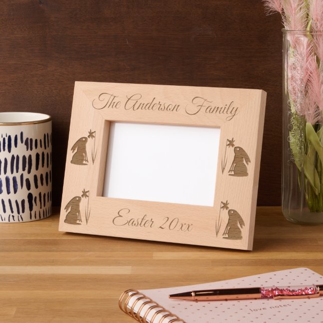 Easter Bunny Rabbit and Daffodil flower Custom Engraved Frames (Left)