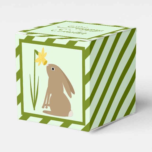 Easter Bunny Rabbit and Daffodil flower Custom Favor Boxes (Front Side)