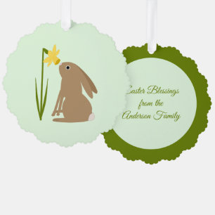 Easter Bunny Rabbit and Daffodil flower Custom Ornament Card