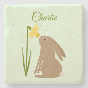 Easter Bunny Rabbit and Daffodil flower Custom Stone Coaster