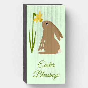 Easter Bunny Rabbit and Daffodil flower Custom Wooden Box Sign