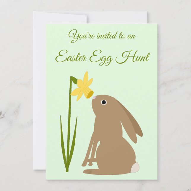 Easter Bunny Rabbit and Daffodil flower Egg Hunt Invitation (Front)