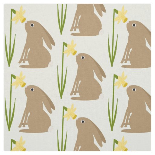 Easter Bunny Rabbit and Daffodil flower Fabric