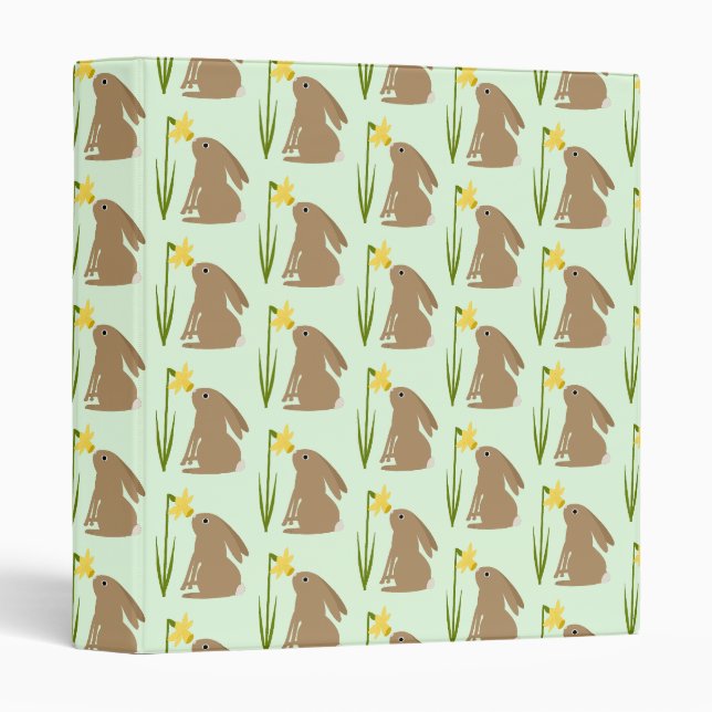 Easter Bunny Rabbit and Daffodil flower Patterned 3 Ring Binder (Front/Spine)