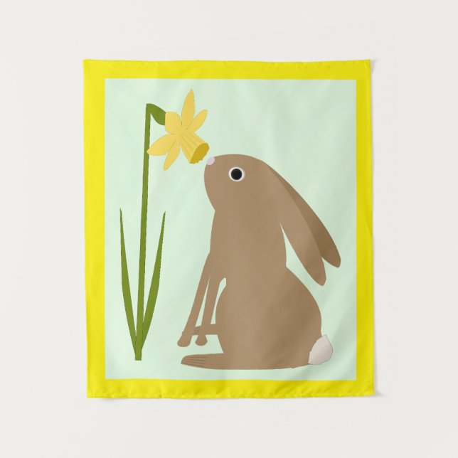 Easter Bunny Rabbit and Daffodil flower Tapestry (Front)