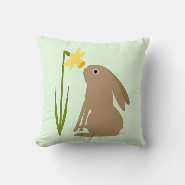 Easter Bunny Rabbit and Daffodil flower Throw Pillow (Front)