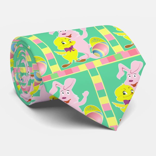 Easter Bunny Rabbit And Easter Chick Neck Tie (Rolled)