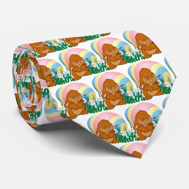 Easter Bunny Rabbit And Easter Egg Neck Tie (Rolled)