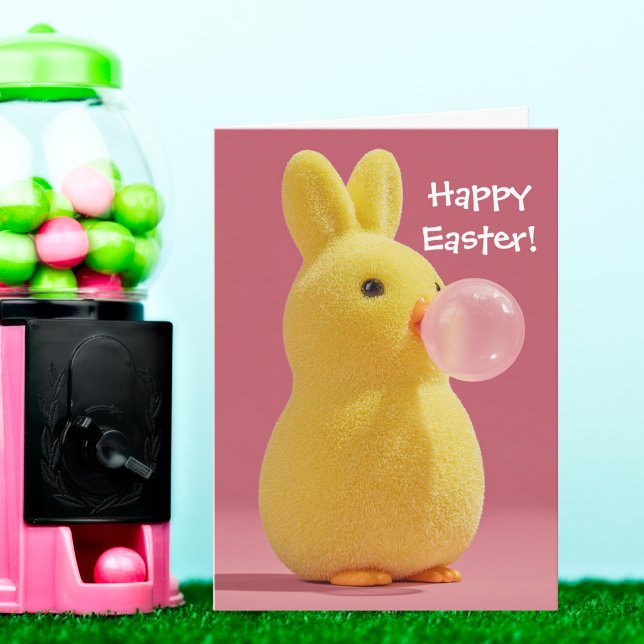 Easter Bunny Rabbit and Pink Bubble Gum Cute Card (Creator Uploaded)