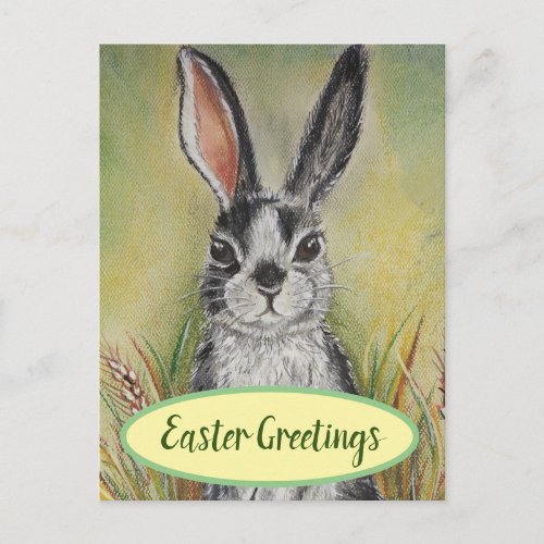Easter Bunny Rabbit Art Greeting Nature Yellow Postcard