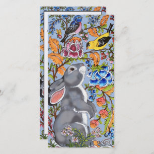 Easter Bunny Rabbit Bird Colorful Floral Pretty Holiday Card