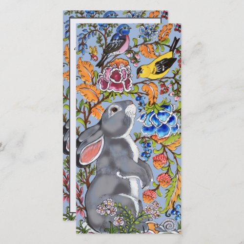 Easter Bunny Rabbit Bird Colorful Floral Pretty Holiday Card