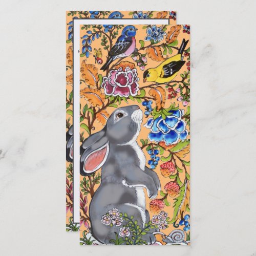 Easter Bunny Rabbit Bird Floral Spring Pretty Holiday Card