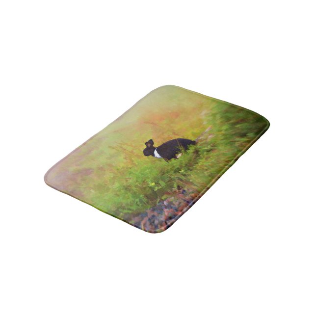 Easter Bunny Rabbit Black Green Woodland Animal Bathroom Mat (Angled)