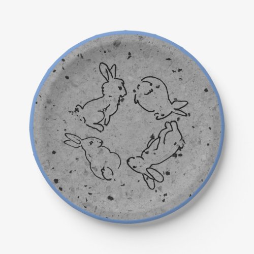 Easter Bunny Rabbit Blue Gray Stone Spring Modern Paper Plates