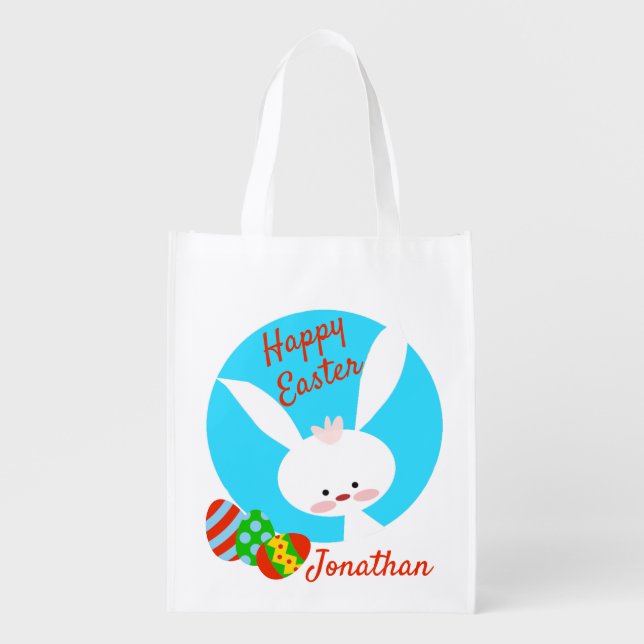 Easter Bunny Rabbit Blue Grocery Bag (Front)