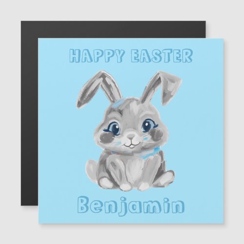Easter Bunny Rabbit Blue Name Refrigerator Card