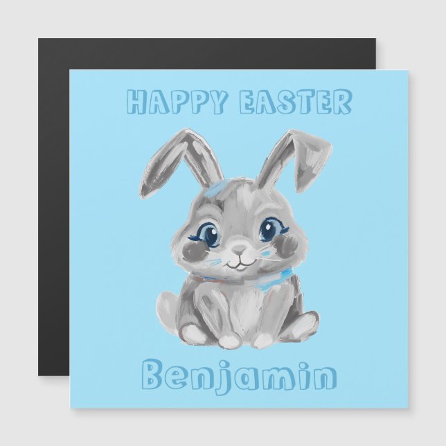 Easter Bunny Rabbit Blue Name Refrigerator Card (Front/Back)
