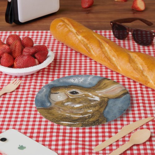 Easter Bunny Rabbit Blue Tan Sculpted Ceramic Tile Paper Plates