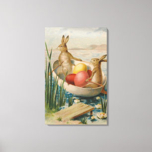 Easter Bunny Rabbit Colored Egg Boat Canvas Print