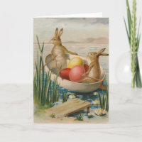Easter Bunny Rabbit Colored Egg Boat Holiday Card