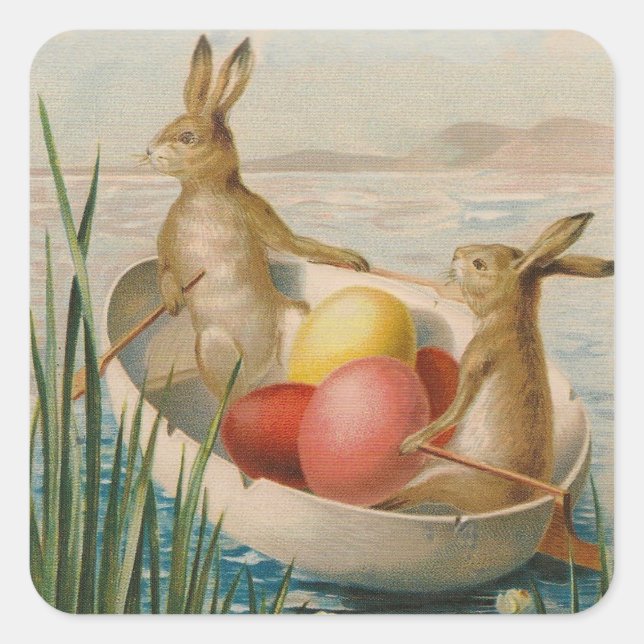 Easter Bunny Rabbit Colored Egg Boat Square Sticker (Front)
