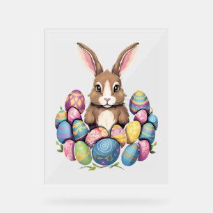 Easter Bunny Rabbit Colorful Eggs Easter Egg Hunt  Acrylic Sign