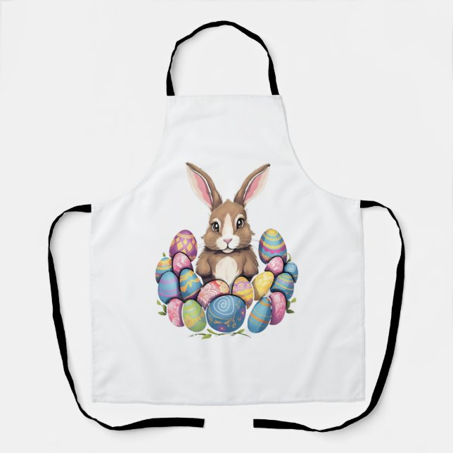 Easter Bunny Rabbit Colorful Eggs Easter Egg Hunt  Apron (Front)