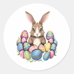 Easter Bunny Rabbit Colorful Eggs Easter Egg Hunt Classic Round Sticker