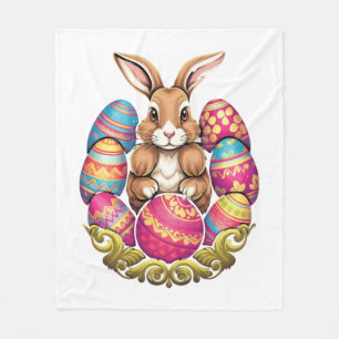 Easter Bunny Rabbit Colorful Eggs Easter Egg Hunt Fleece Blanket