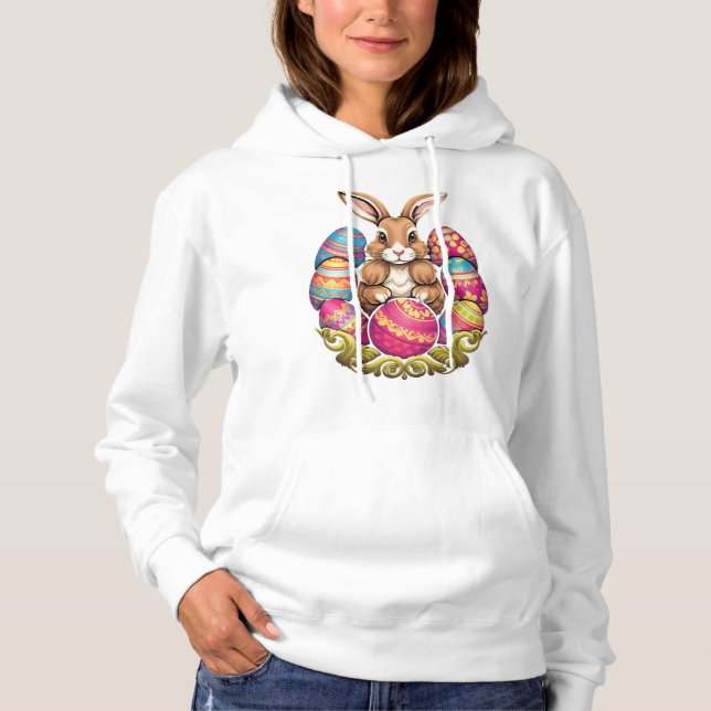 Easter Bunny Rabbit Colorful Eggs Easter Egg Hunt Hoodie (Front)