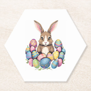 Easter Bunny Rabbit Colorful Eggs Easter Egg Hunt Paper Coaster
