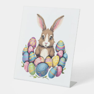 Easter Bunny Rabbit Colorful Eggs Easter Egg Hunt Pedestal Sign