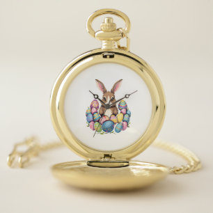 Easter Bunny Rabbit Colorful Eggs Easter Egg Hunt  Pocket Watch