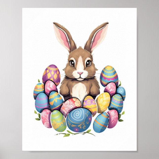 Easter Bunny Rabbit Colorful Eggs Easter Egg Hunt  Poster (Front)
