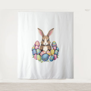 Easter Bunny Rabbit Colorful Eggs Easter Egg Hunt  Tapestry