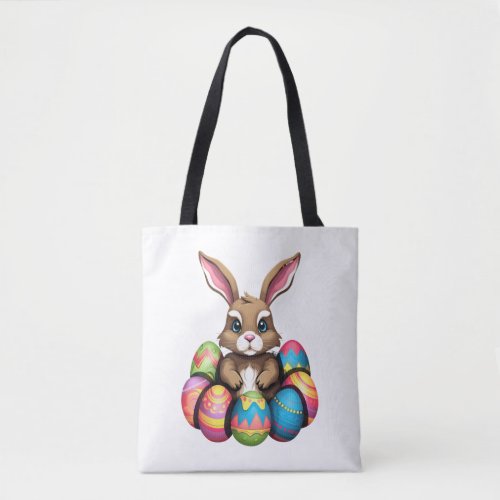 Easter Bunny Rabbit Colorful Eggs Easter Egg Hunt  Tote Bag