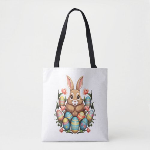 Easter Bunny Rabbit Colorful Eggs Easter Egg Hunt  Tote Bag