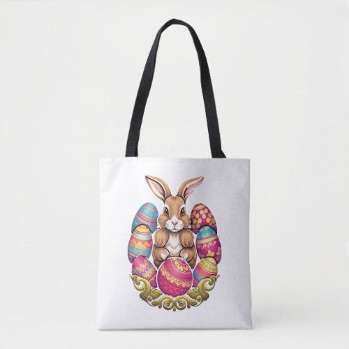 Easter Bunny Rabbit Colorful Eggs Easter Egg Hunt Tote Bag