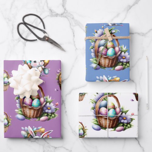 Easter bunny rabbit colorful eggs holiday gift wrapping paper sheets