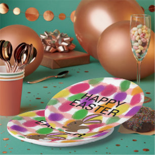 Easter Bunny Rabbit Colorful Eggs Paper Plates