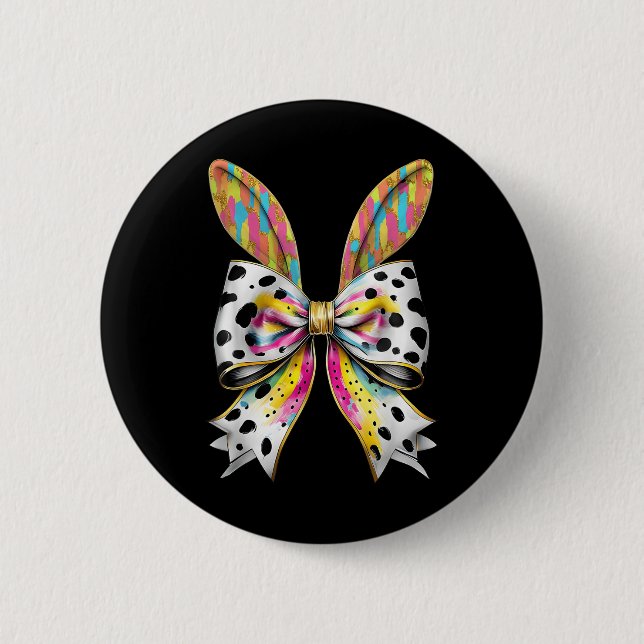 Easter Bunny Rabbit Coquette Bow Happy Easter Girl Button (Front)