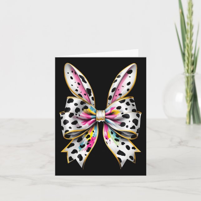 Easter Bunny Rabbit Coquette Bow Happy Easter Girl Card (Front)