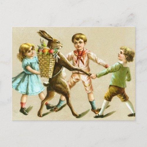 Easter Bunny Rabbit Dance Victorian Children Card