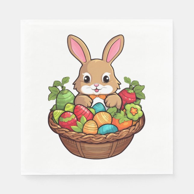 Easter Bunny Rabbit Easter Day Egg Basket    Napkins (Front)